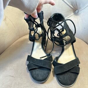 Giani Bini Ankle Wrap Suede Sandals in Black